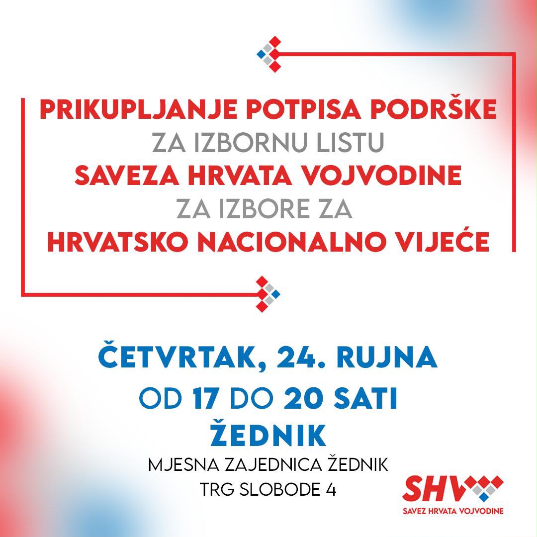 Prikupljanje potpisa podrške za izbornu listu Saveza Hrvata Vojvodine za izbore za Hrvatsko nacionalno vijeće - cetvrtak 24. rujna, Zednik